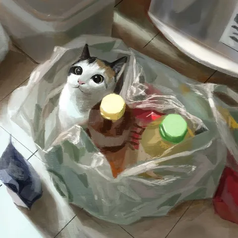 Кот в пакете с покупками