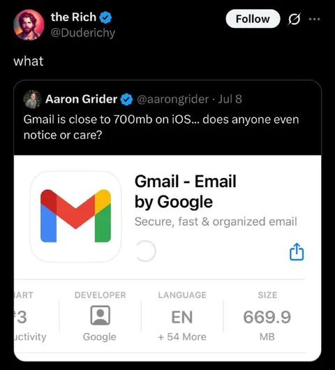 Gmail Takes Up 700 MB