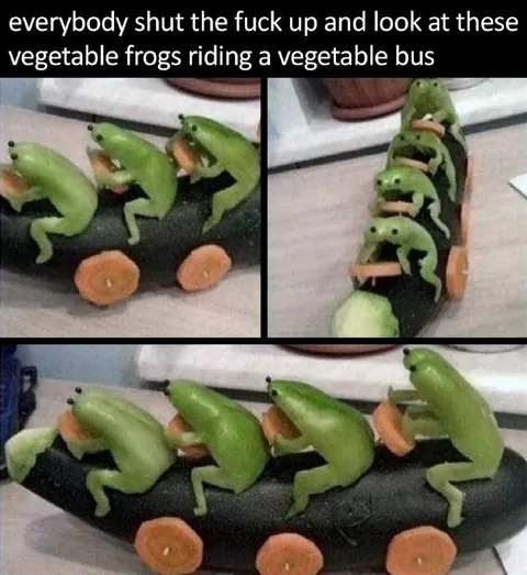 Vegetable Frogs Riding a Bus