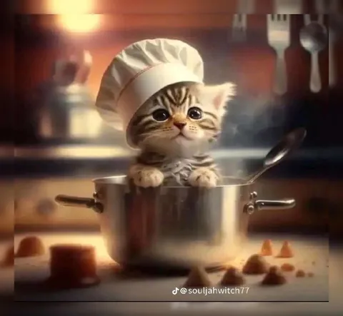 Котёнок-повар в кастрюле