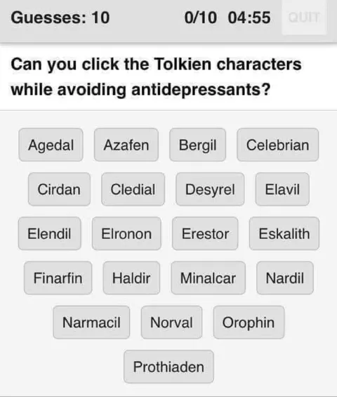 Click Tolkien Characters Avoiding Antidepressants