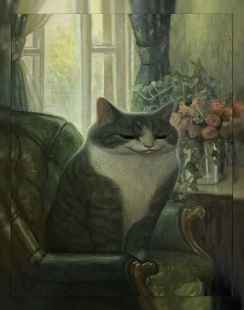 Хмурый кот в кресле