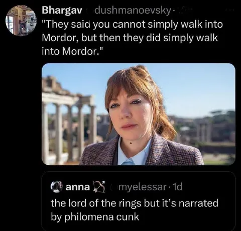 Philomena Cunk Walks Into Mordor