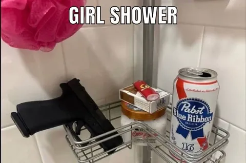 Girl Shower With Beer and Gun