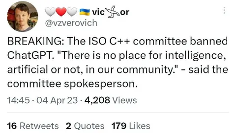 ISO C++ Committee Bans ChatGPT