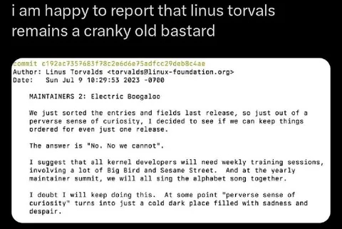Linus Torvalds remains cranky