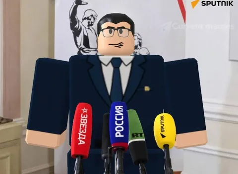 Лего-политик на пресс-конференции