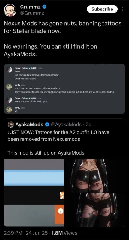 Stellar Blade Tattoo Mod Banned