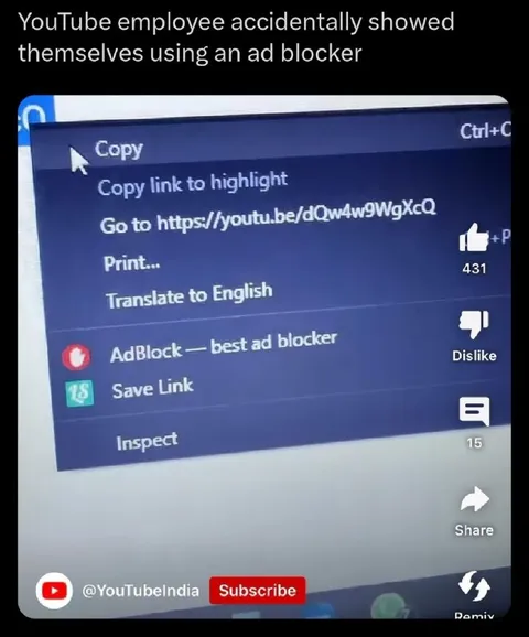YouTube Employee Uses AdBlock