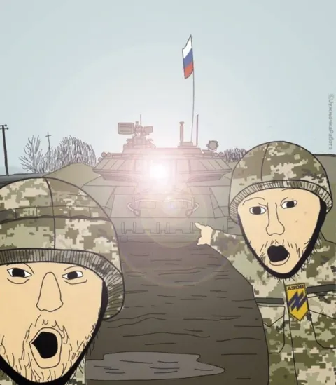 Солдаты встречают танк
