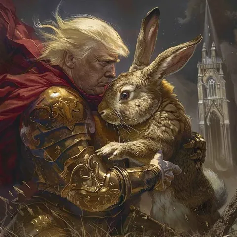 Трамп обнимает огромного кролика