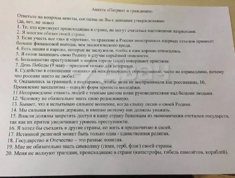 Анкета патриота и гражданина