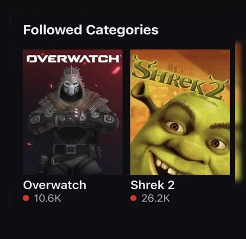 Followed Categories: Overwatch and Shrek 2