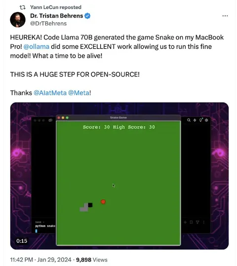 Code Llama Generates Snake
