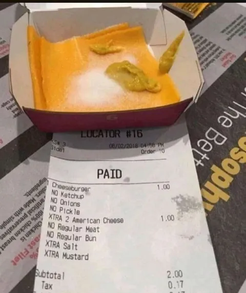 Cheeseburger Without Meat or Bun