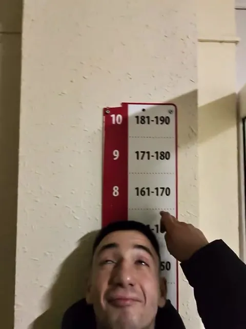 Карлик измеряет свой рост
