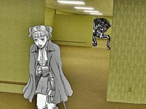 Девушка в коридоре Backrooms