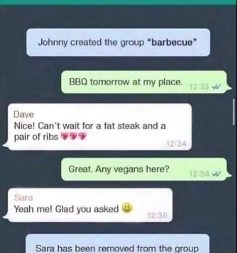 Vegan Removed From Barbecue Group