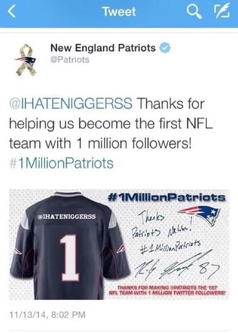 Patriots Accidental Racist Tweet