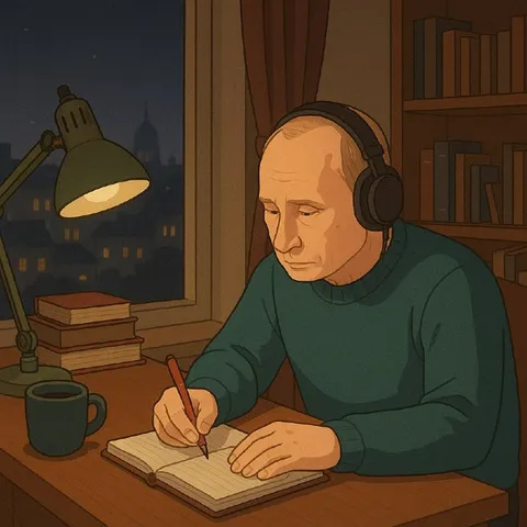 Путин пишет за рабочим столом
