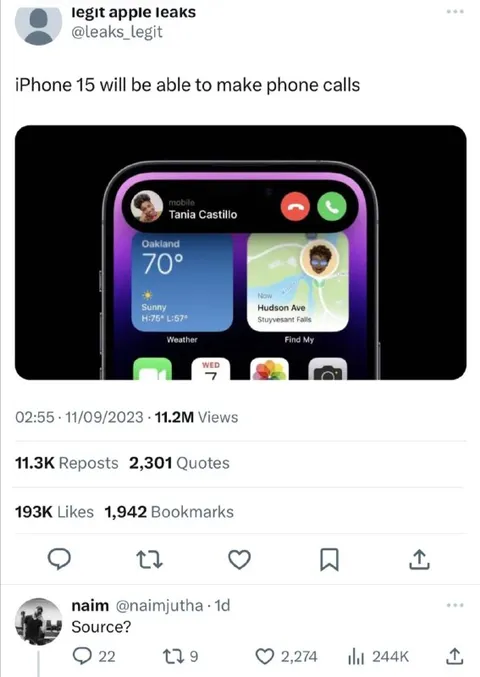 iPhone 15 Phone Calls Leak