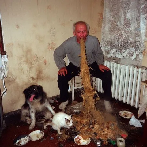 Мужчина извергает фонтан