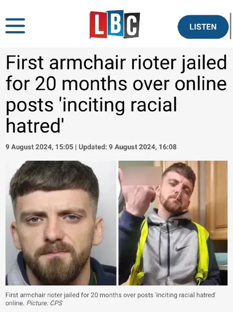 Armchair rioter jailed for online posts