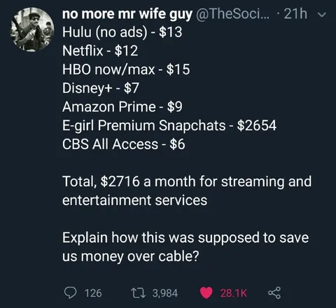 Streaming Services Cost More Than Cable