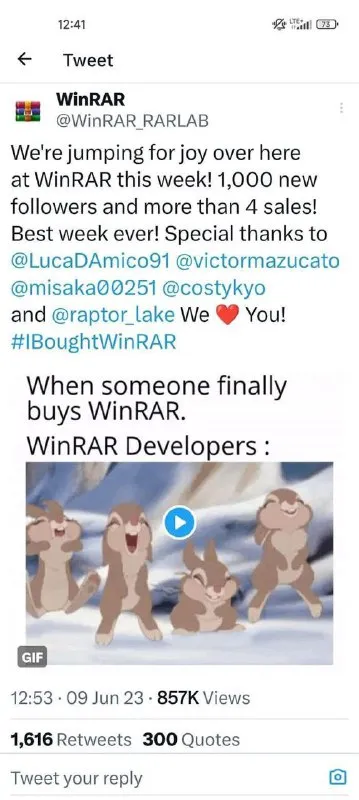 WinRAR Developers Celebrate Four Sales
