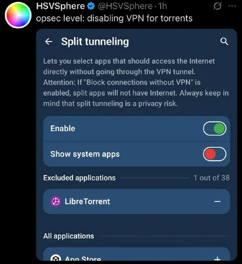 Disabling VPN for Torrents