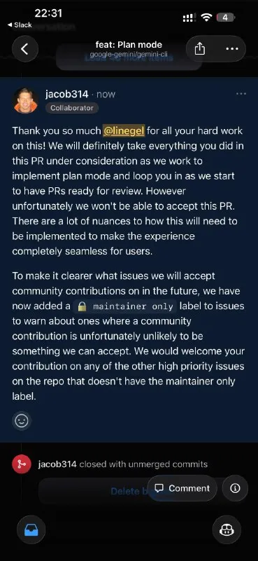 Maintainer-Only PR Rejection