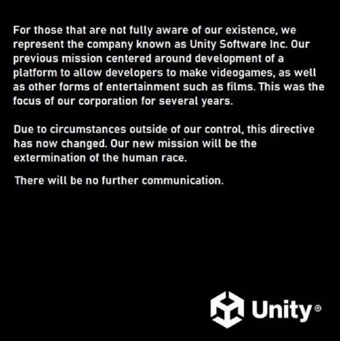 Unity Announces Human Extermination