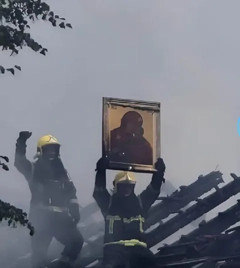Пожарные спасают картину