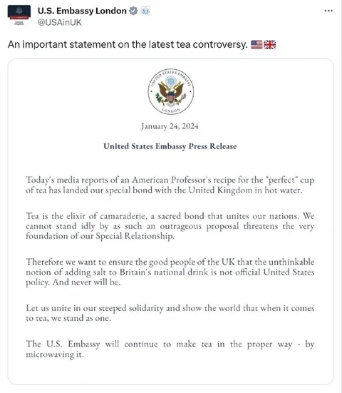 Embassy Statement on Tea