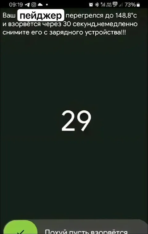 Пейджер взорвётся через 29 секунд