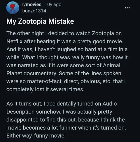 My Zootopia Audio Description Mistake