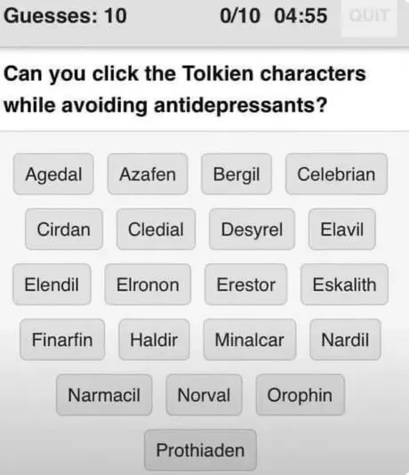 Click Tolkien Characters Avoiding Antidepressants
