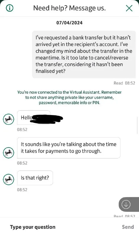 Bank Transfer Cancellation Confusion