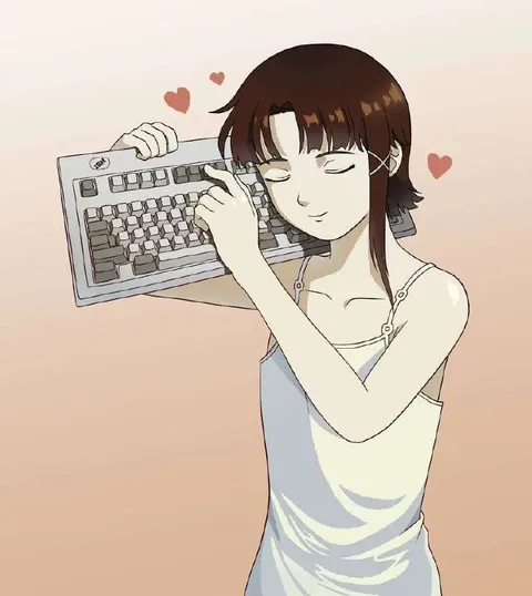 Девушка обнимает клавиатуру