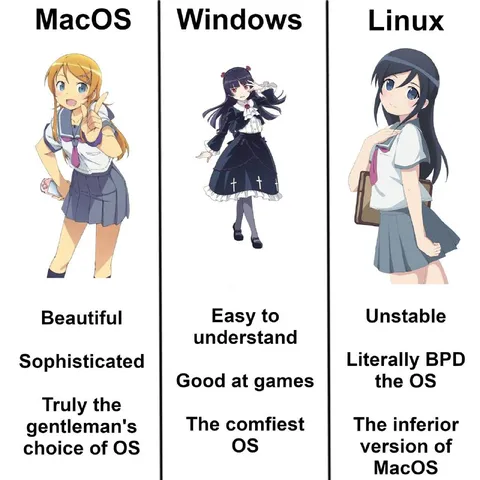 MacOS Windows Linux Anime Comparison