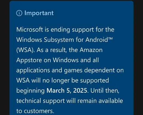 Windows Subsystem for Android Ending Support