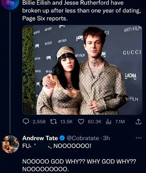 Andrew Tate mourns Billie breakup
