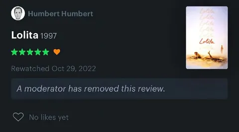 Moderator Removed the Lolita Review