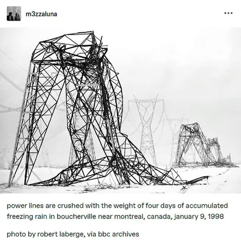 Power Lines Crushed by Freezing Rain