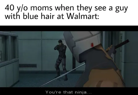 Moms See Blue-Haired Guy at Walmart