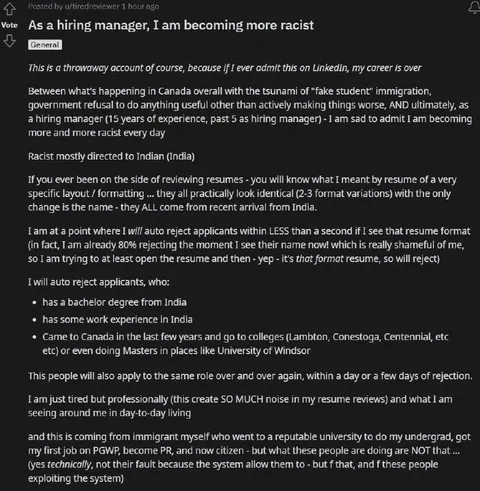 Hiring Manager Rejects Indian Resumes