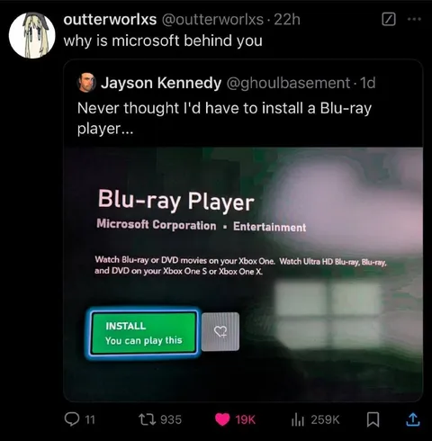 Microsoft Installs Blu-ray Player