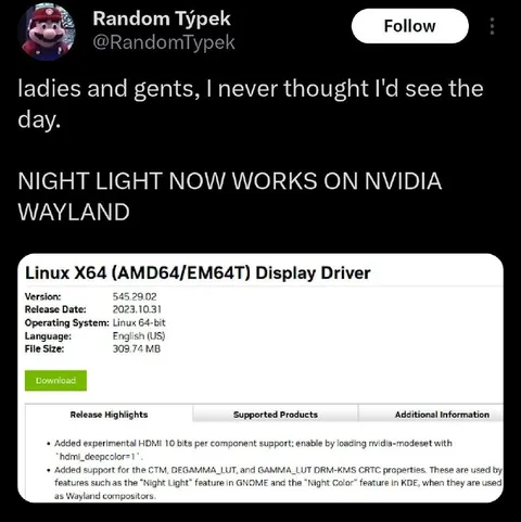 Night Light Finally Works on NVIDIA Wayland