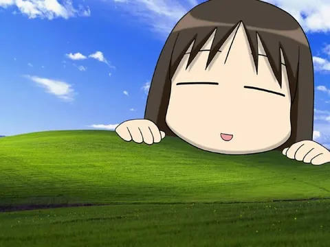 Аниме-девушка на фоне Windows XP