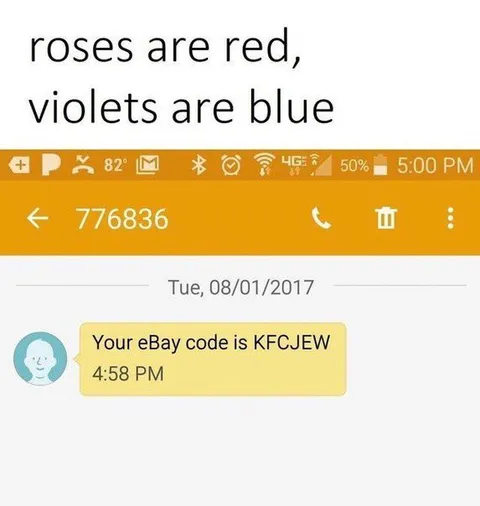 Roses Are Red, eBay Code Is KFCJEW
